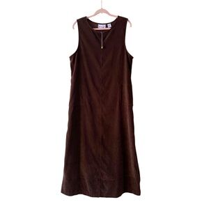 Westbound Womens 90s Brown Maxi Sleeveless Jumper Dress Large Suede Pockets
